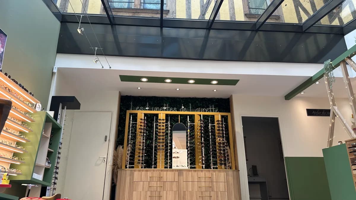 Verrière intérieure avec mur végétal et collection de solaires